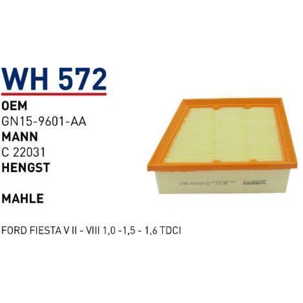 WUNDER WH572 Hava Filtresi Ford Fiesta V II - VIII 1,0 -1,5 - 1,6 TDCI 