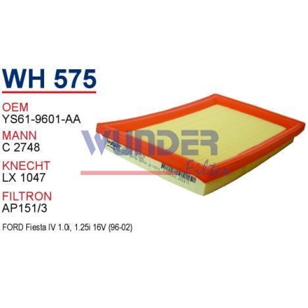 WUNDER WH575 Hava Filtresi Ford Fiesta 1,0İ - 1,25İ 16V