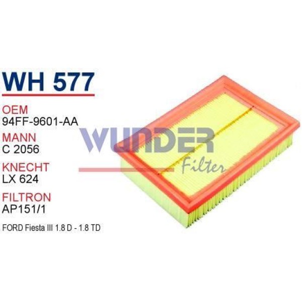 WUNDER WH577 Hava Filtresi Ford Fiesta III 1.8 D-1.8 Td 