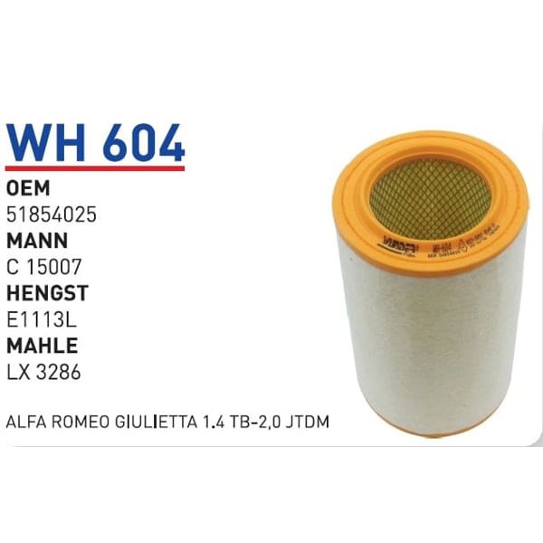 WUNDER WH604 Hava Filtresi Alfa Giulietta (940) 1,4 Tb-2,0 Jtdm 16 V 