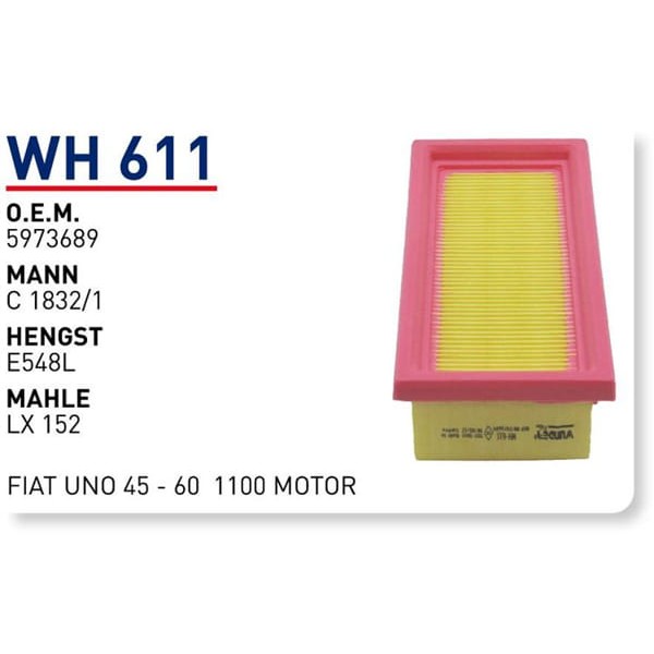 WUNDER WH611 Hava Filtresi Fiat Uno 45 - 60 1100 Motor 