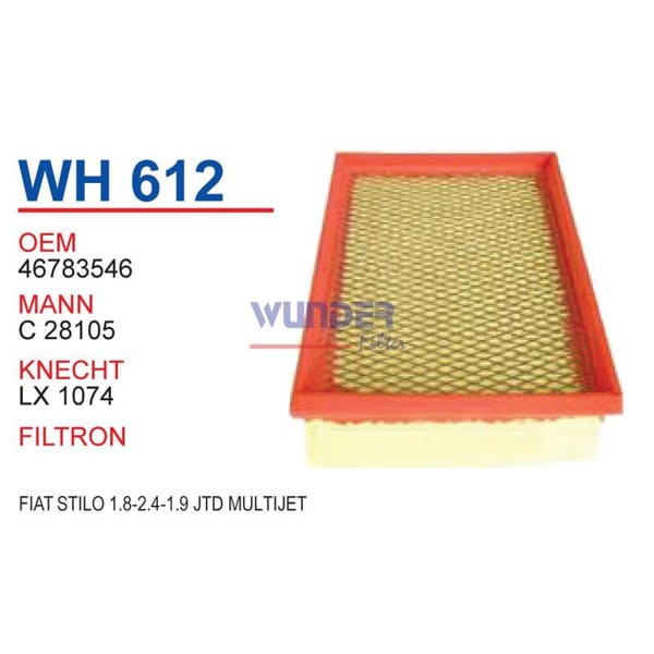 WUNDER WH612 Hava Filtresi Fiat Stilo 1,8-2,4-1,9 Jtd Multijet