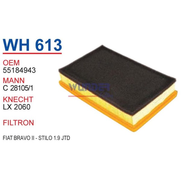 WUNDER WH613 Hava Filtresi Fiat Bravo II - Stilo 1,9 Jtd