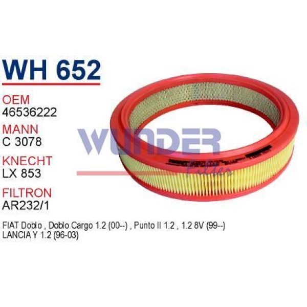 WUNDER WH652 Hava Filtresi Fiat Punto II 1.2 99- Doblo 1.2 Benzinli 