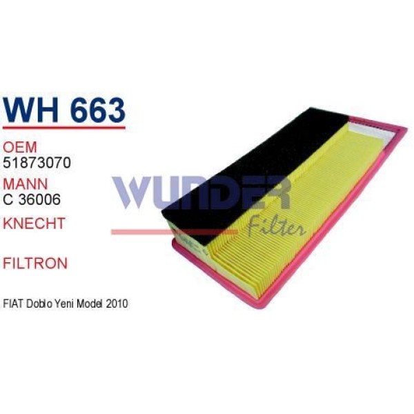 WUNDER WH663 Hava Filtresi 500 09- Linea Egea 15- Doblo 10- Yeni Model Fiorino 07- Qubo 08- Panda 10