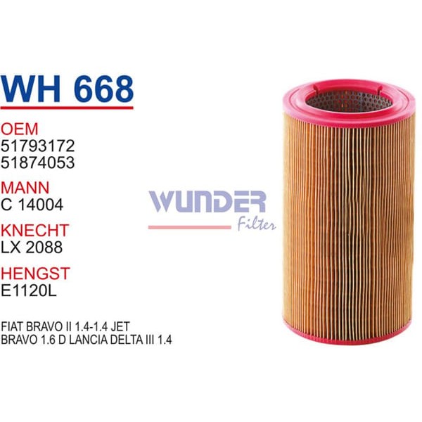 WUNDER WH668 Hava Filtresi Alfa Romeo 4C 1.8-4C Spıder 1.8 Tbi
