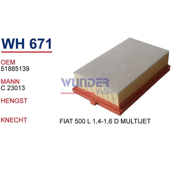 WUNDER WH671 Hava Filtresi Fiat 500 L 1,4-1,6 D Multijet