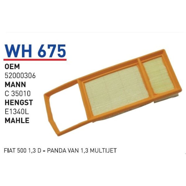 WUNDER WH675 Hava Filtresi Fiat 500 1,3 D - Panda Van 1,3 Multijet 