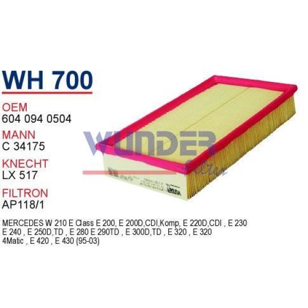 WUNDER WH700 Hava Filtresi Mercedes 124/210 Kasa E200 - E200 D 