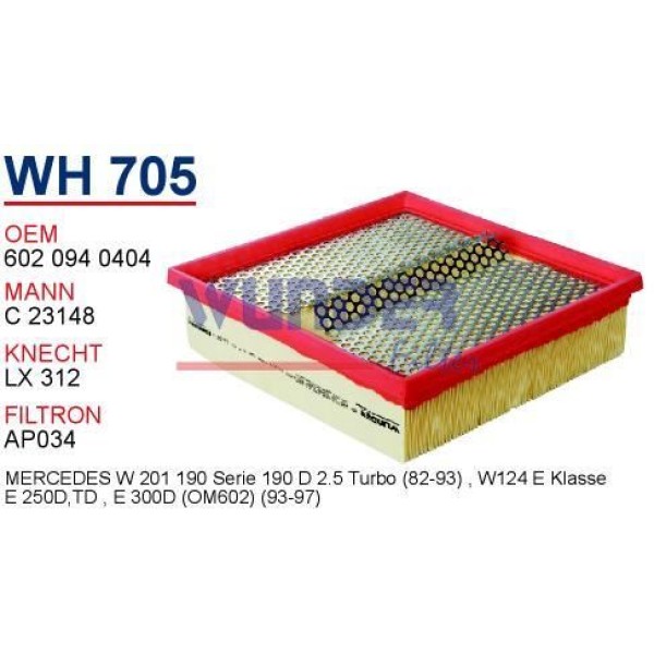 WUNDER WH705 Hava Filtresi Mercedes 124 Kasa E250 Td - E300 Td - 201 Kasa 190 2.5 Td 