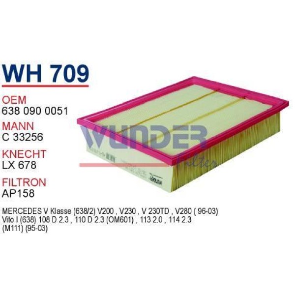WUNDER WH709 Hava Filtresi Mercedes Vito I 108D - 108 Cdı - 110 D - 110 Cdı - 112 Cdı