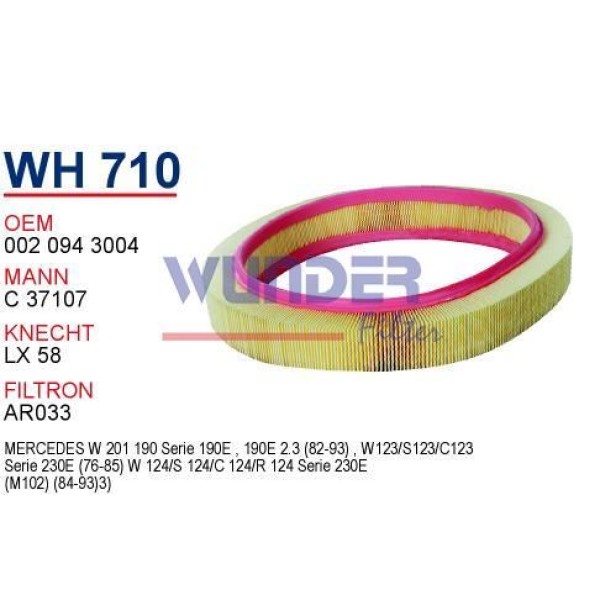 WUNDER WH710 Hava Filtresi Mercedes 201 Kasa 190 E2.3