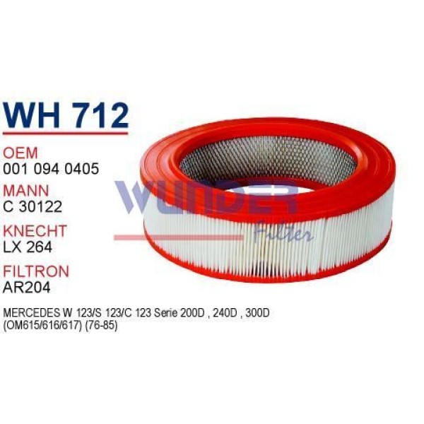 WUNDER WH712 Hava Filtresi Mercedes 123 Kasa 200 D - 240 D - 300 D