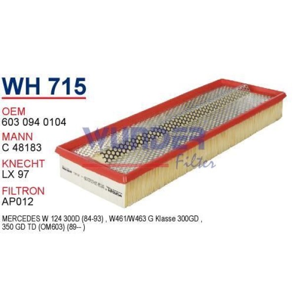 WUNDER WH715 Hava Filtresi Mercedes 124 Kasa 300 D - 350 Td