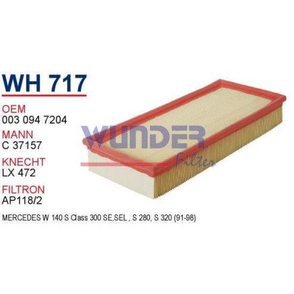 WUNDER WH717 Hava Filtresi Mercedes 140 Kasa S280 - S320