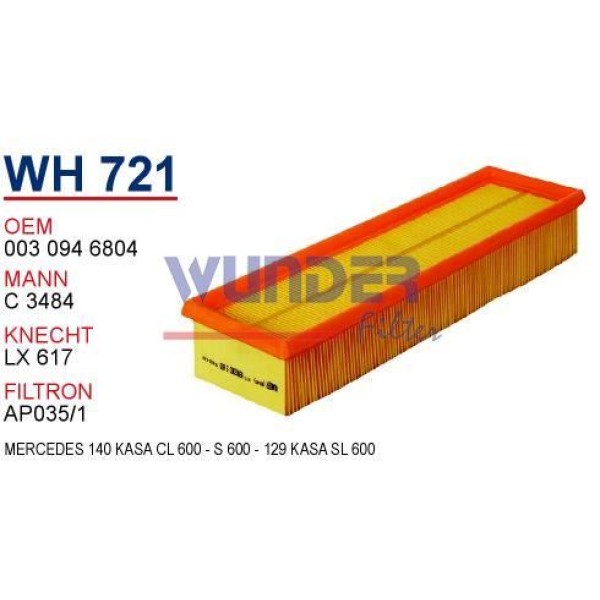 WUNDER WH721 Hava Filtresi Mercedes 140 Kasa Cl 600 - S 600 - 129 Kasa Sl 600