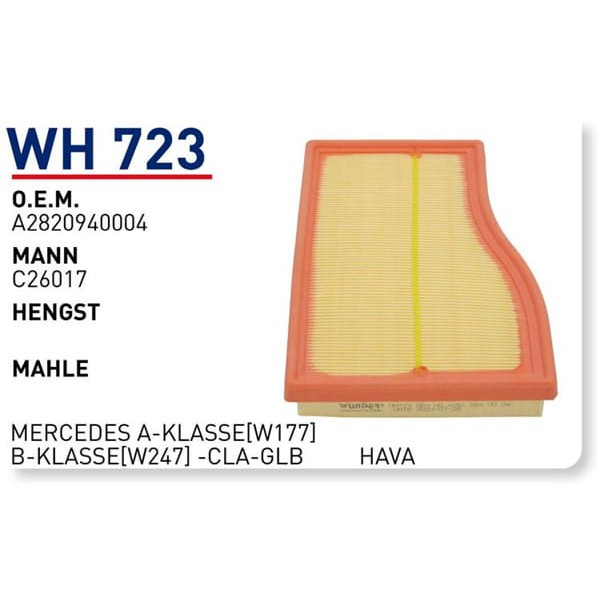 WUNDER WH723 Hava Filtresi Mercedes A-Klasse W177] B-Klasse W247] -Cla-Glb 