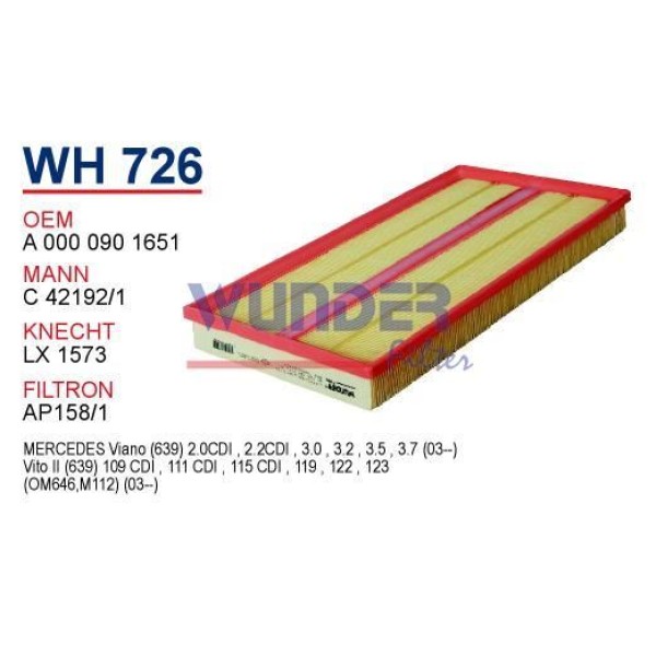 WUNDER WH726 Hava Filtresi Mercedes Vito II - Viano 112-646 Motor