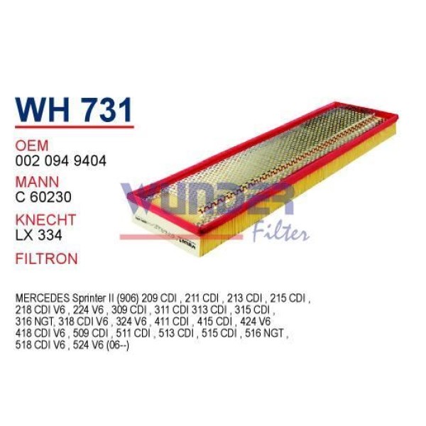 WUNDER WH731 Hava Filtresi Mercedes 507D - 609D - 809D 86-94