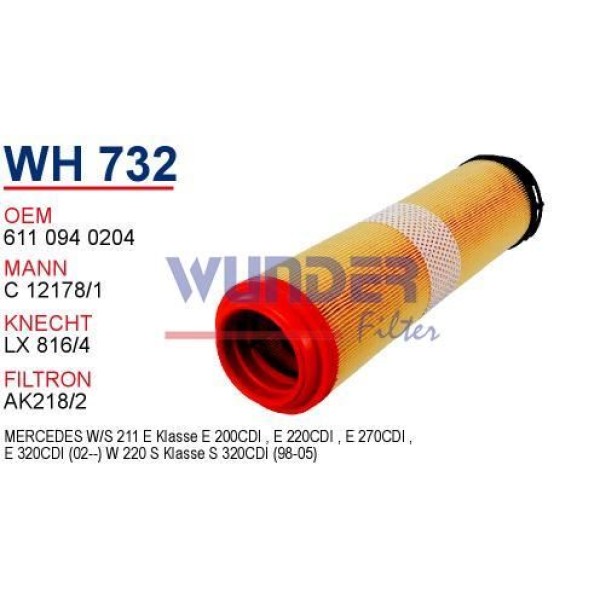 WUNDER WH732 Hava Filtresi Mercedes 211 Kasa E200 - E220 - E270 Cdı 