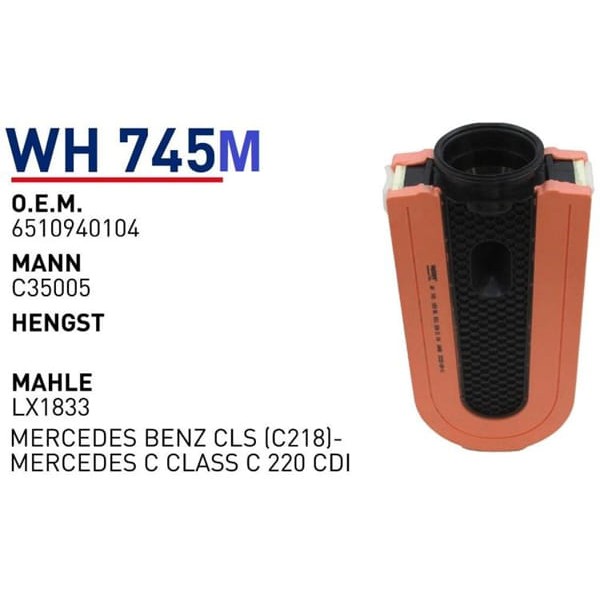 WUNDER WH745M Hava Filtresi Mercedes Benz Cls (C218)-Mercedes C Class C 220 Cdı 