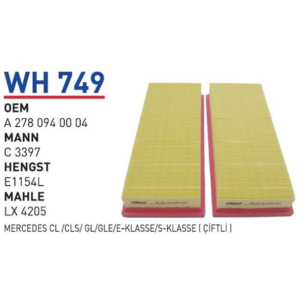 WUNDER WH749 Hava Filtresi Mercedes Cl /Cls/ Gl/Gle/E-Klasse/S-Klasse(Çiftli)