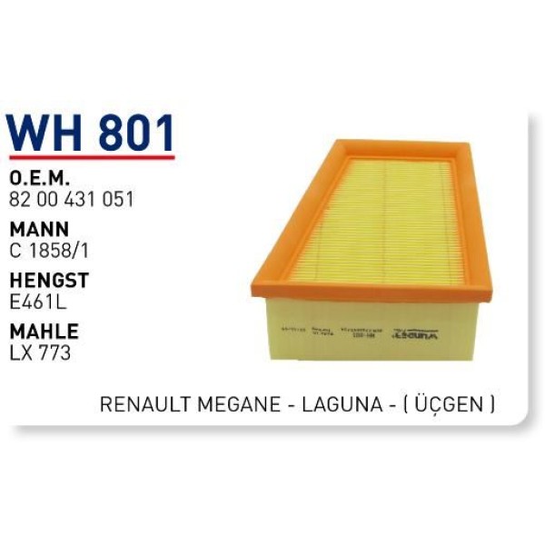 WUNDER WH801 Hava Filtresi Renault Magane - Laguna - (Üçgen)