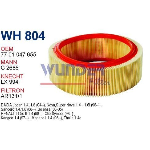WUNDER WH804 Hava Filtresi Clio/ Symbol 1.4İ C2672/1 Fn0103