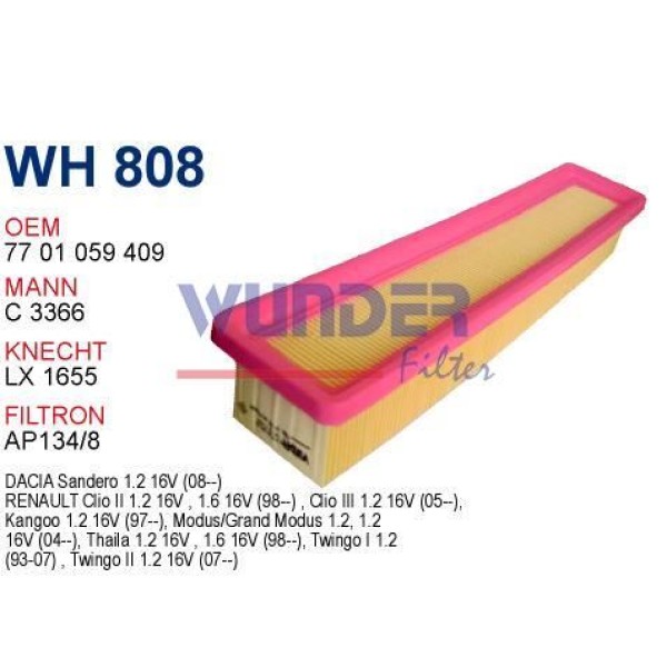 WUNDER WH808 Hava Filtresi CLIO III Modus Twingo / Logan 1.2