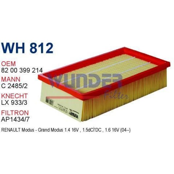 WUNDER WH812 Hava Filtre Renault Clio III Yeni Model C2485/2 Fn0106