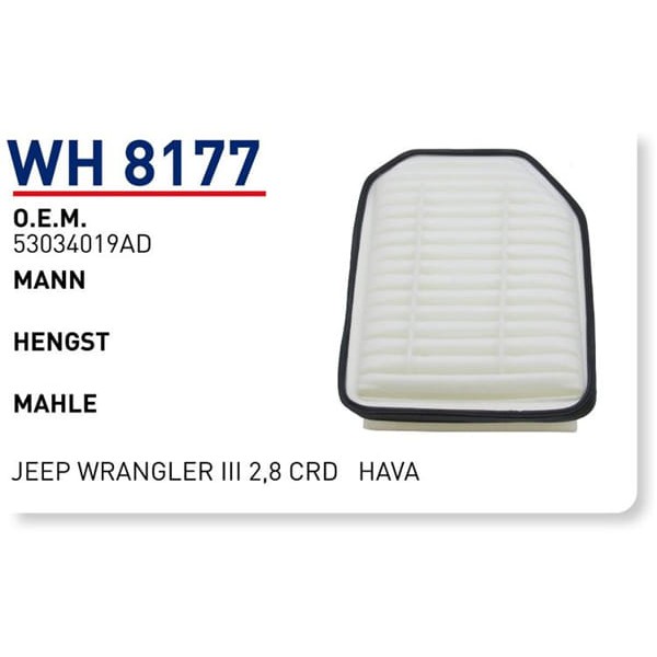 WUNDER WH8177 Hava Filtresi Jeep Wrangler III 2,8 Crd