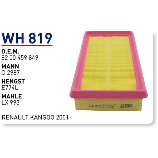 WUNDER WH819 Hava Filtresi Renault Kangoo 2001-