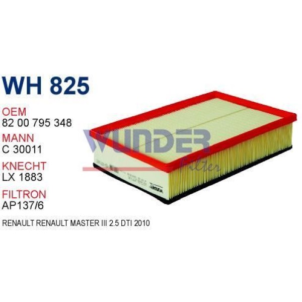 WUNDER WH825 Hava Filtresi Master III 10- / Movano B 10- 2.3 Dc