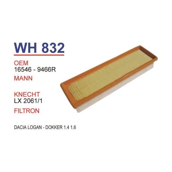 WUNDER WH832 Hava Filtresi Dacia Logan-Dokker 1,4 - 1,6