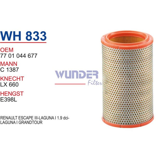 WUNDER WH833 Hava Filtresi Renault Escape III-Laguna I 1.9 Dci-Laguna I Grandtour