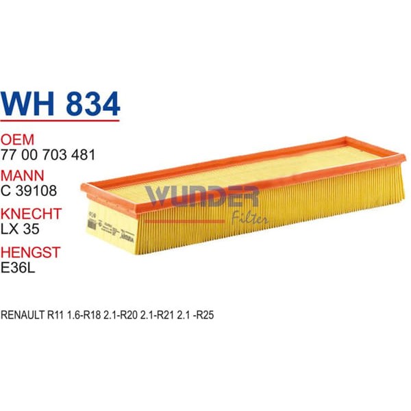 WUNDER WH834 Hava Filtresi Opel Kadettd-Kadett E- Opel Rekord E
