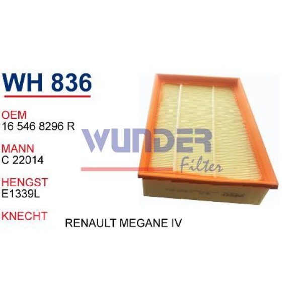 WUNDER WH836 Hava Filtresi Megane VI 15- Talisman 1.5 DCI 1.6 