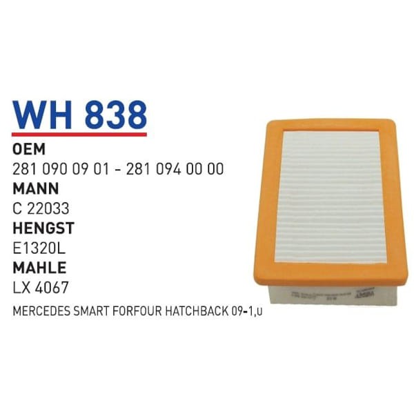 WUNDER WH838 Hava Filtresi Mercedes Smart Forfour Hatchback 09-1,0