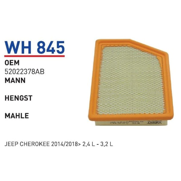 WUNDER WH845 Hava Filtresi Jeep Cherokee 2014/2018- 2,4 L - 3,2 L