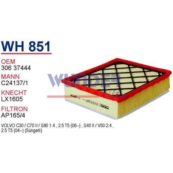 WUNDER WH851 Hava Filtresi Volvo C70 Cabriolet - S80 II 