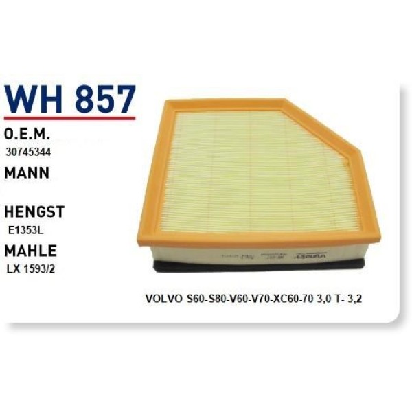 WUNDER WH857 Hava Filtresi Volvo S60-S80-V60-V70-Xc60-70 3,0 T- 3,2