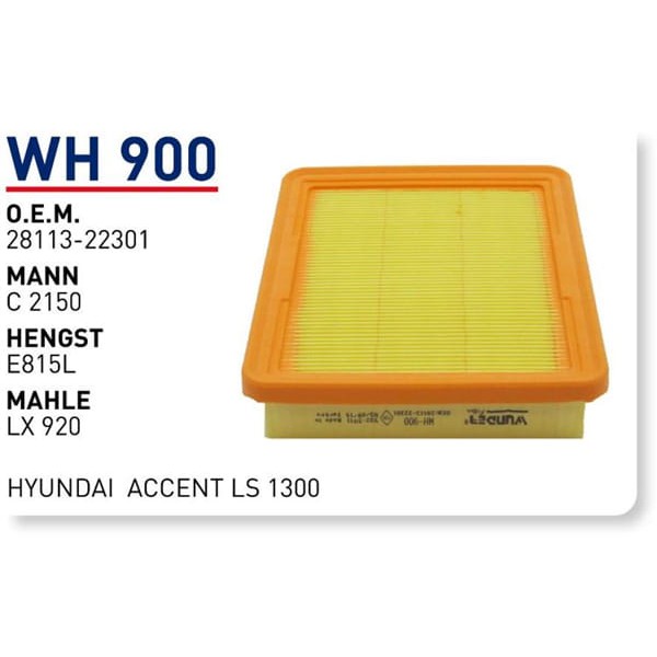 WUNDER WH900 Hava Filtresi Accent 1.3 12V 94-00 28113-22300 