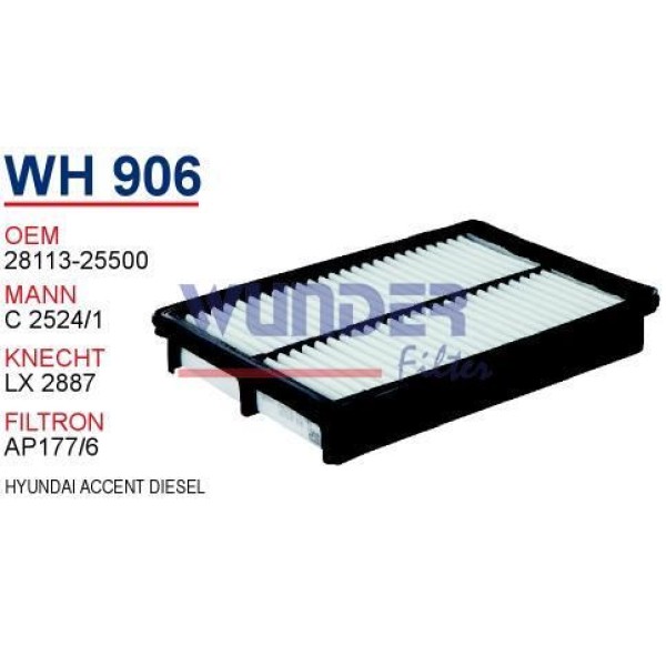 WUNDER WH906 Hava Filtresi Accent CRDI 03- C2524/1 Fn0122 W