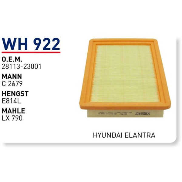 WUNDER WH922 Hava Filtresi Hyundai Elantra