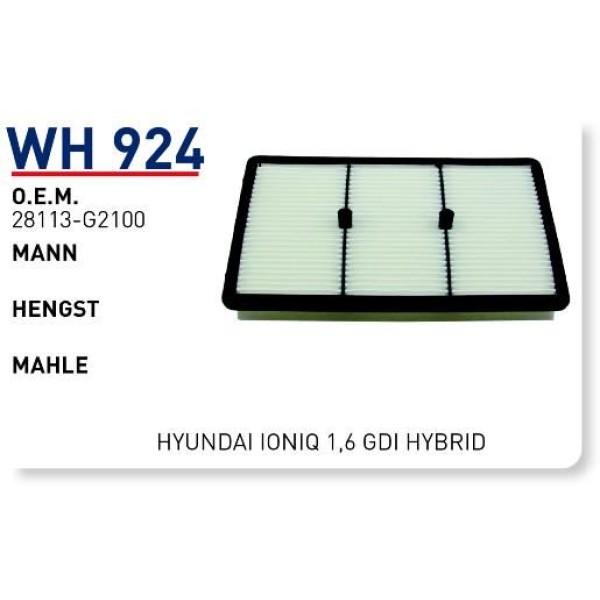 WUNDER WH924 Hava Filtresi Hyundai Ionıq-Kıa Nıro 1,6 Gdı Hybrid 