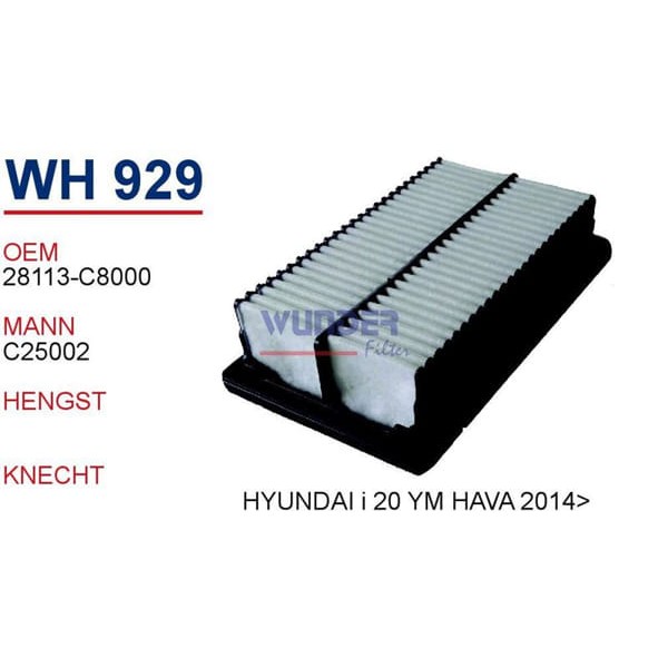 WUNDER WH929 Hava Filtresi I20 14- 1.1 CRDI 1.2 1.4 CRDI
