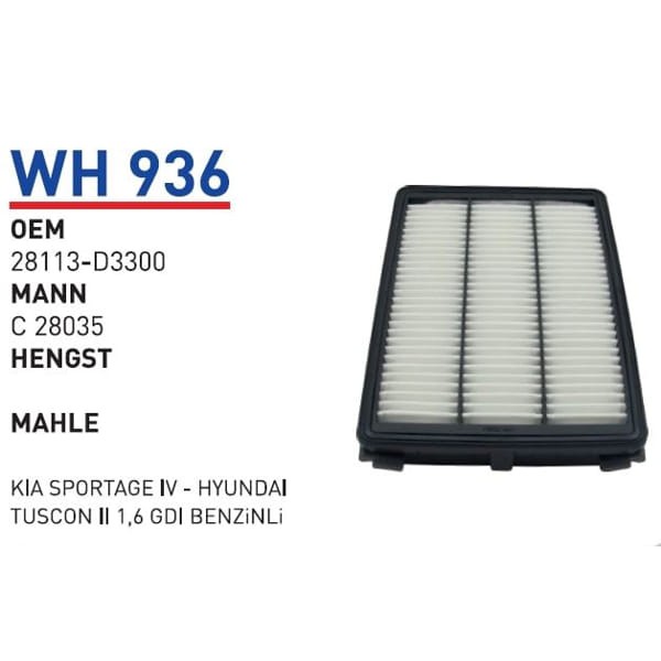 WUNDER WH936 Hava Filtresi Kia Sportage IV - Hyundai Tucson II 1,6 Gdı Benzinli 