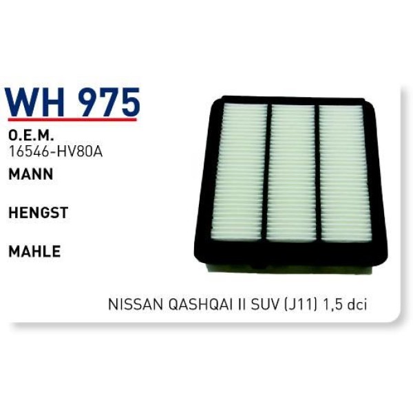 WUNDER WH975 Hava Filtresi Nissan Qashqai II Suv (J11) 1,5 Dci 