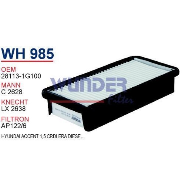 WUNDER WH985 Hava Filtresi Accent Era 07-11 1.5 CRDI Dizel 28113-1G100 C2628