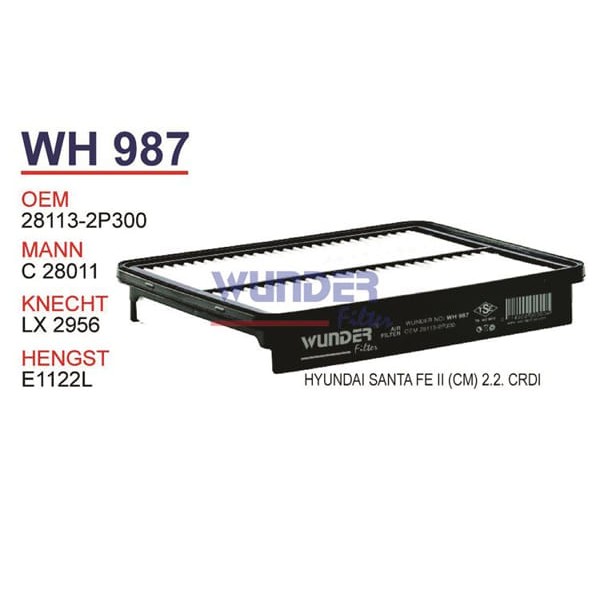WUNDER WH987 Hava Filtresi Hyundai Santa Fe II (Cm) 2.2. CRDI